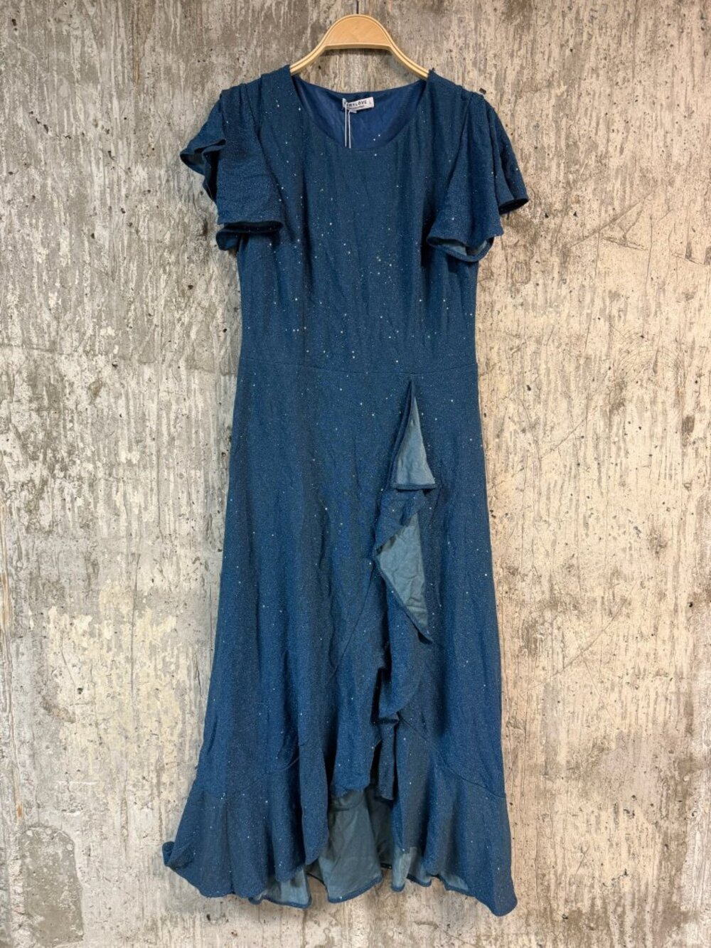 BERYLOVE Women's Sequin Flutter Sleeve Formal Party Dress Size L In Blue